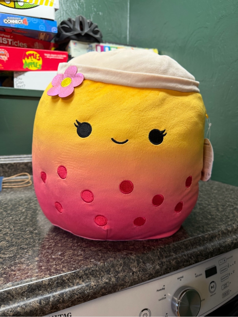Squishmallows Yellow to Pink Gradient Strawberry Plush with Pink Flower Accent